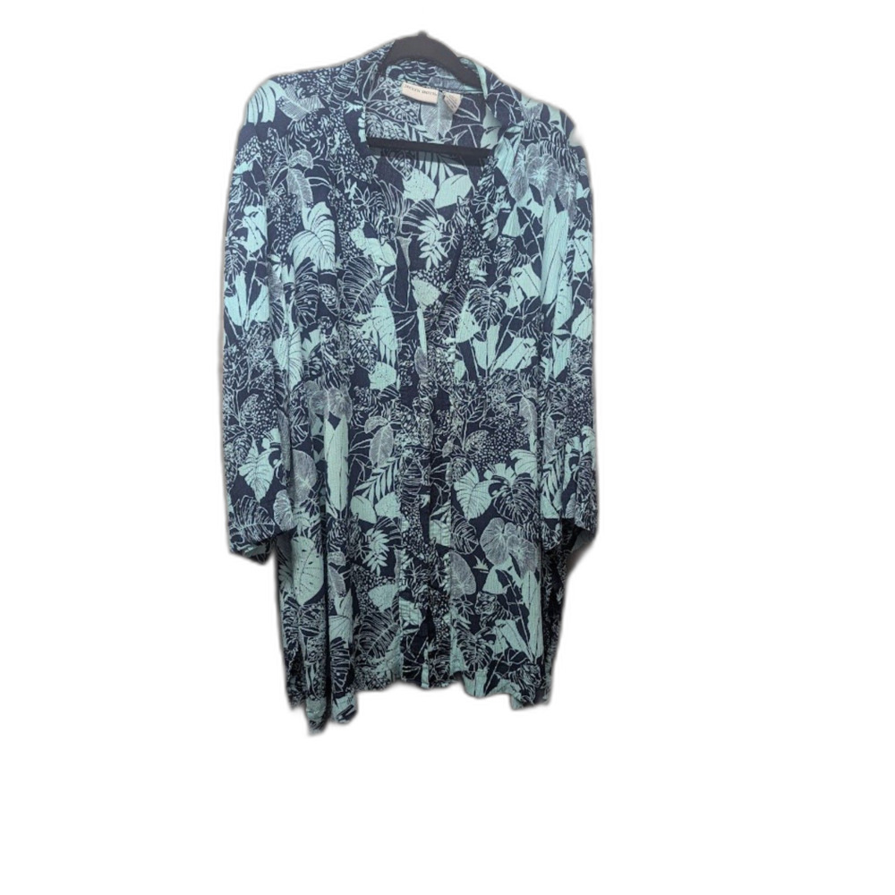 Vtg 90s Jaclyn Smith Rayon Tropical Jungle Tiger Print Button Up Shirt Plus 3X
